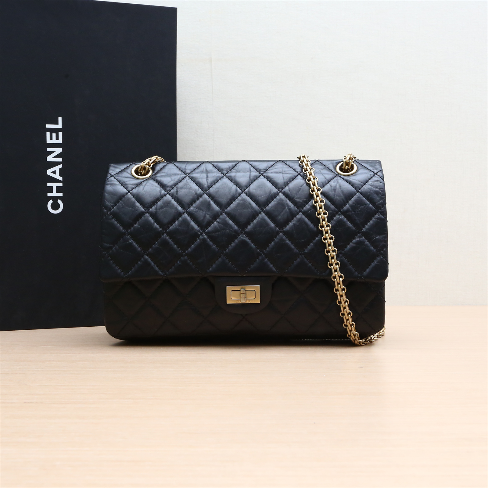 99新 Chanel/香奈儿 -hd小花柳 2.55 口盖包 大号 28cm 黑色 26开