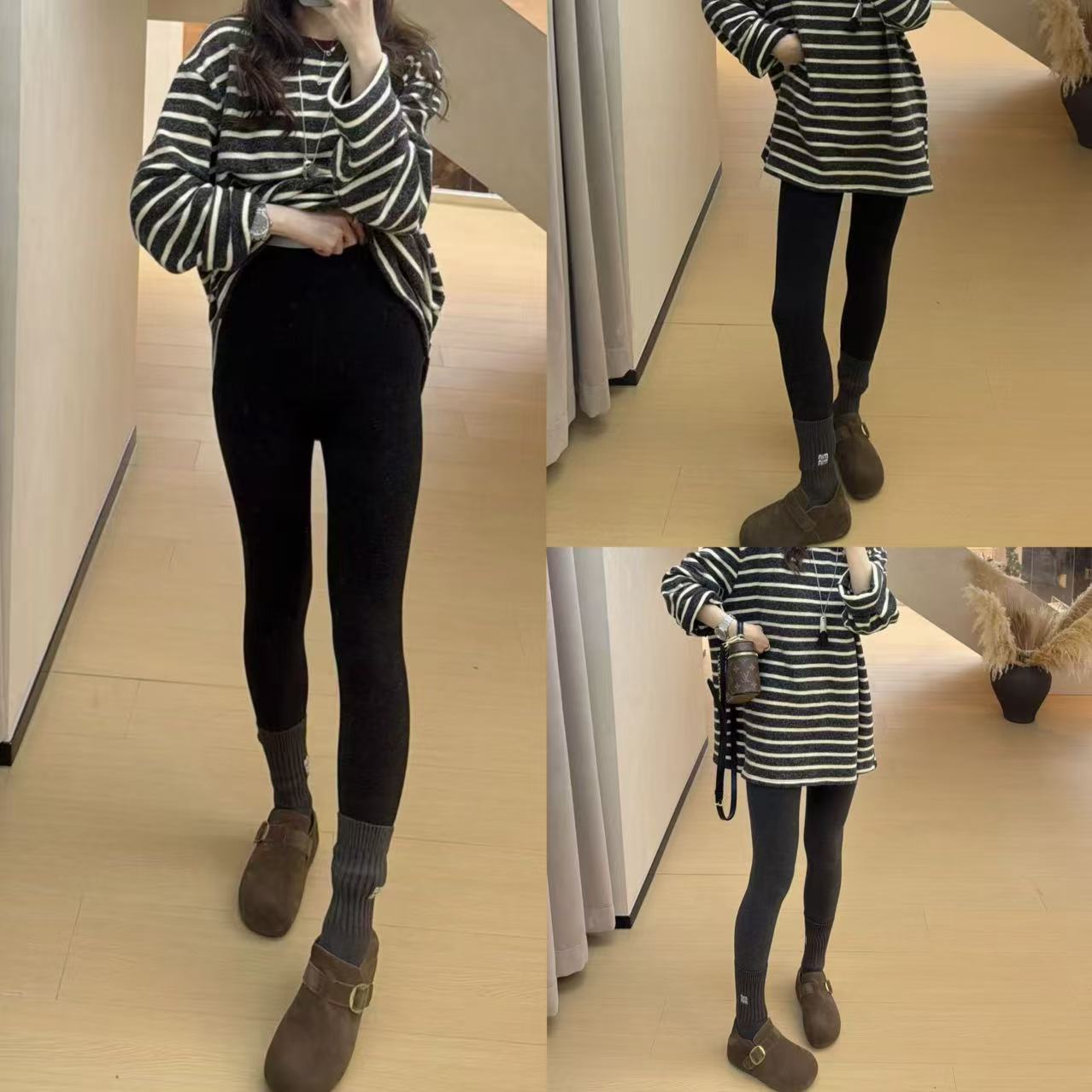 【ZMMY严选私服】秋冬新款字母腰磨毛弹力加绒打底云朵裤5111008