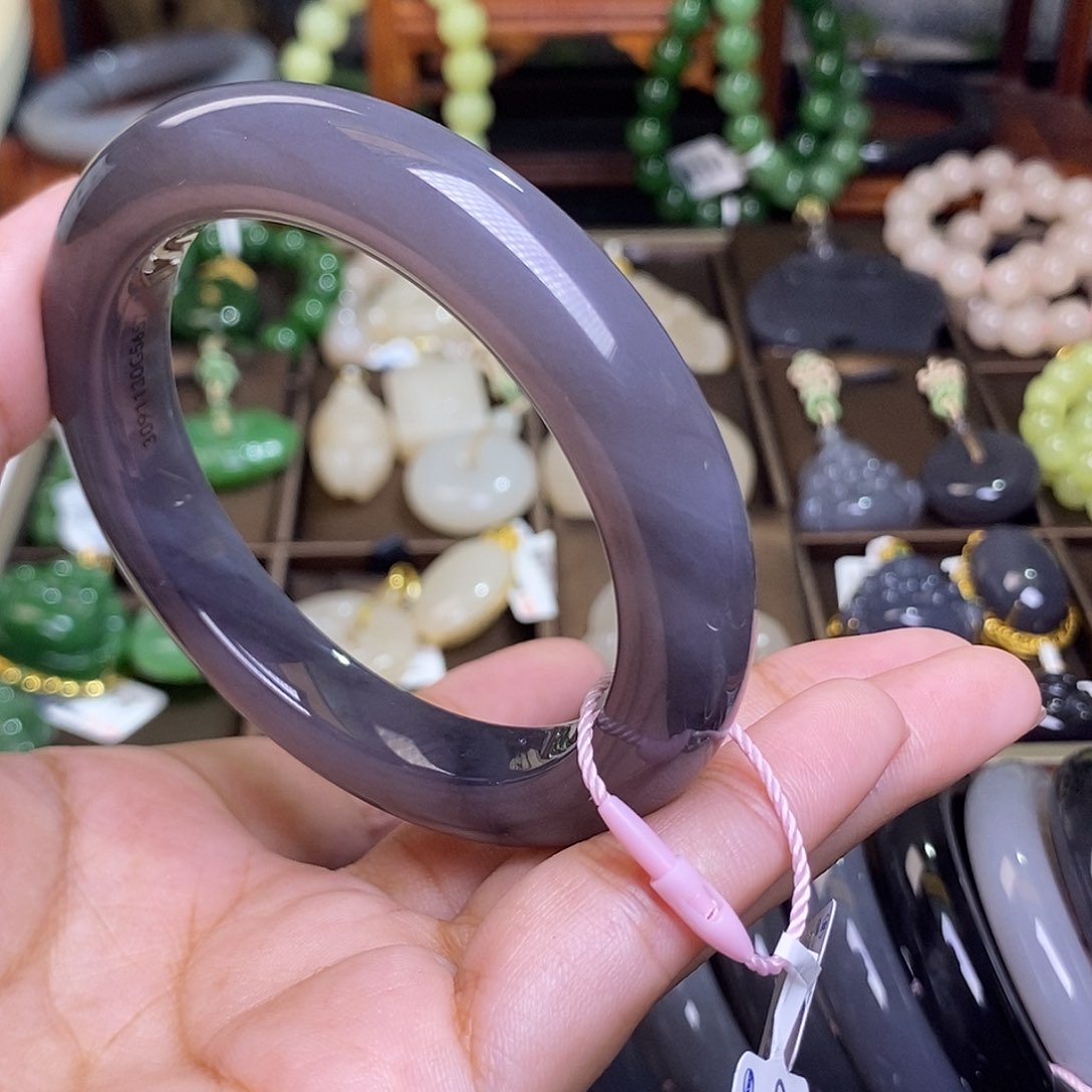 和田玉烟紫老矿料手镯56圈未镶嵌射*