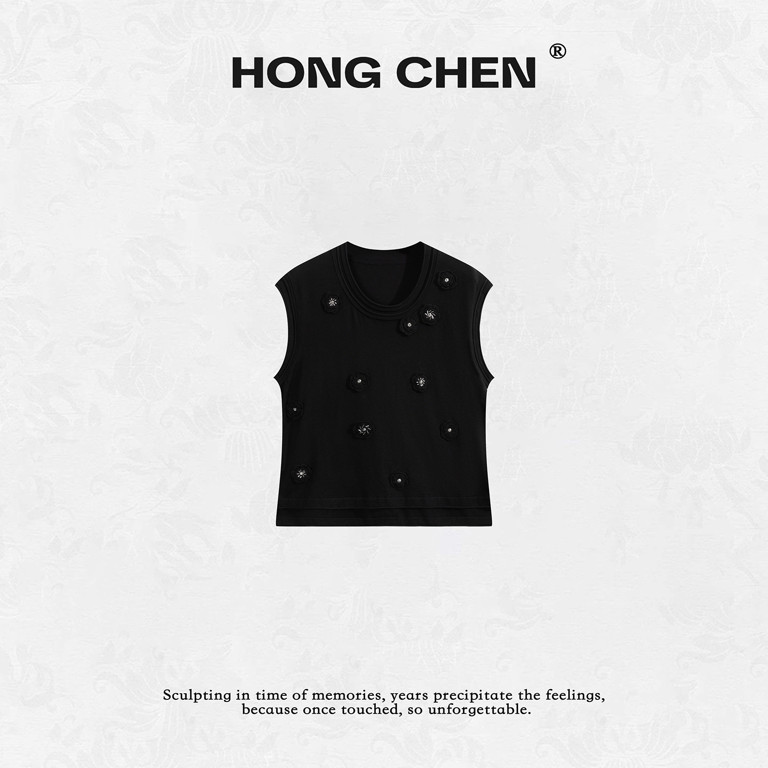 【虹辰】高端时尚轻奢珠钻优雅立体花卉百搭高级感气质背心--HC2519