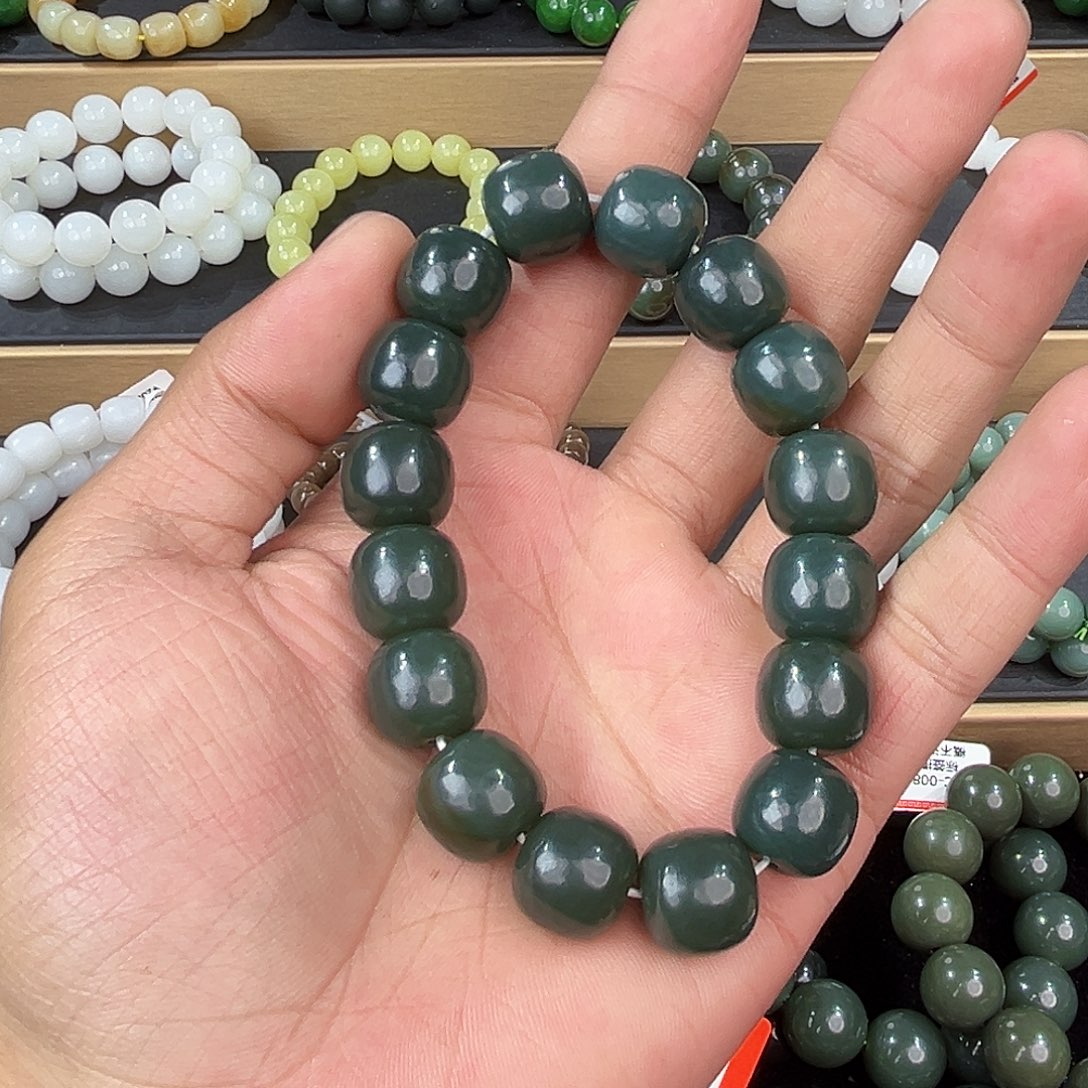 未镶嵌和田玉手串纯天然新疆和田玉且末蓝14mm