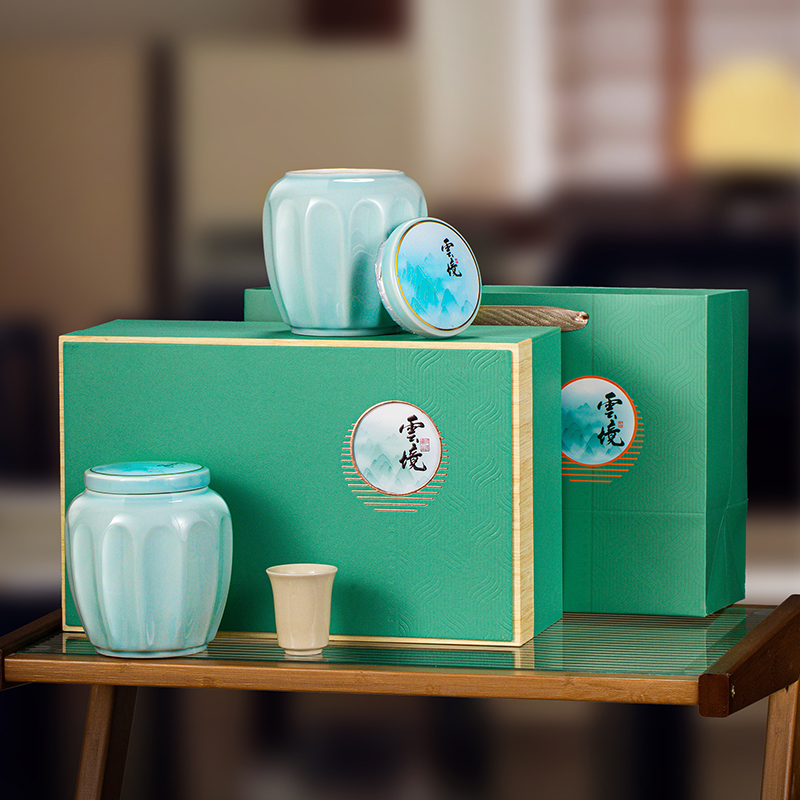 【云镜】2025年新茶毛尖绿茶浓香型浓豆香绿茶双陶瓷礼盒装送礼佳品