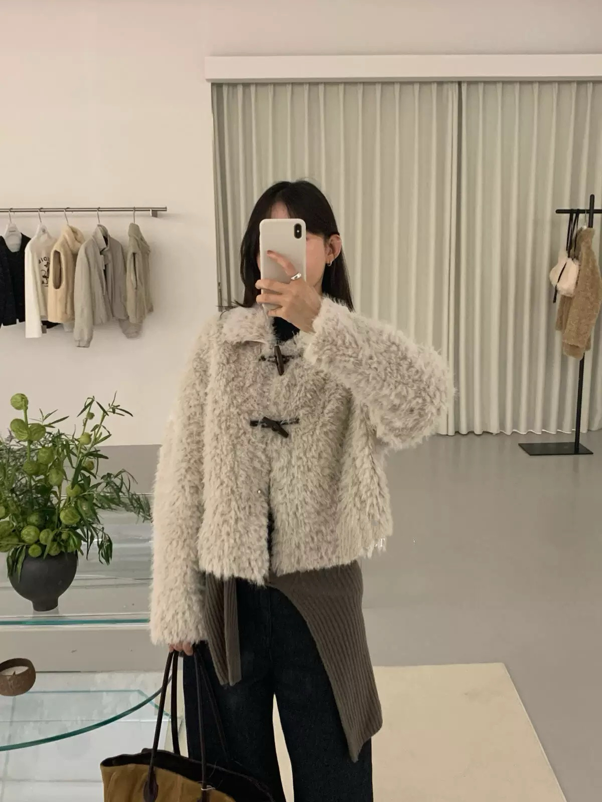 韩系 翻领 牛角扣 羊羔毛 休闲百搭 厚外套