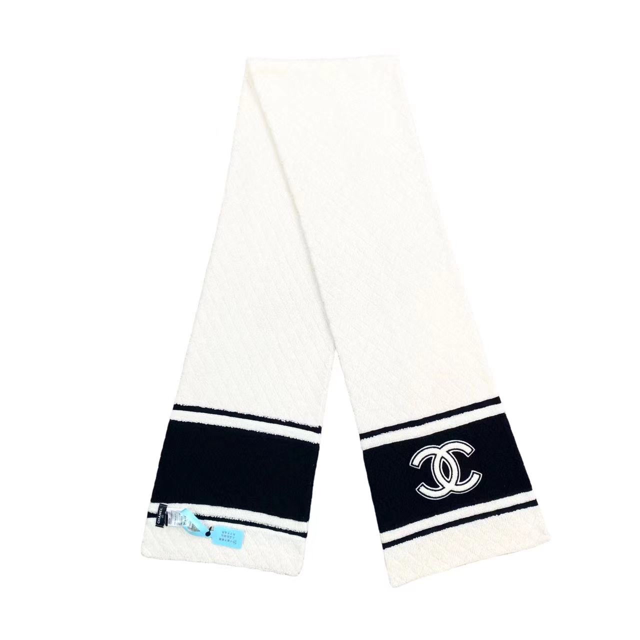 95新 Chanel/香奈儿  bb一一八三 羊绒 黑白双clogo围巾 均码98新