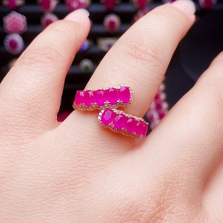 戒指银S925镶嵌红宝石