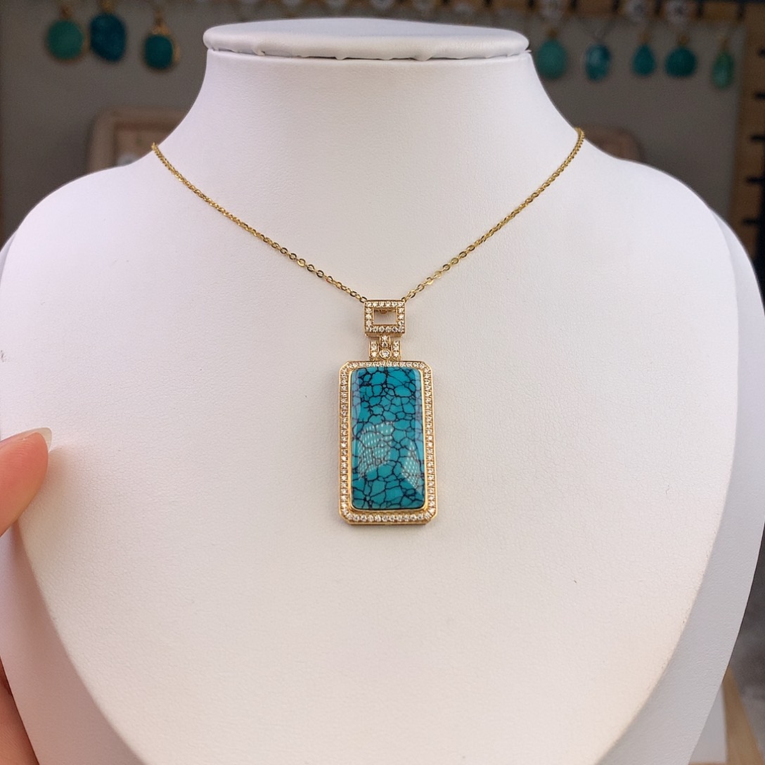 绿松石18K金镶嵌吊坠(不含链)