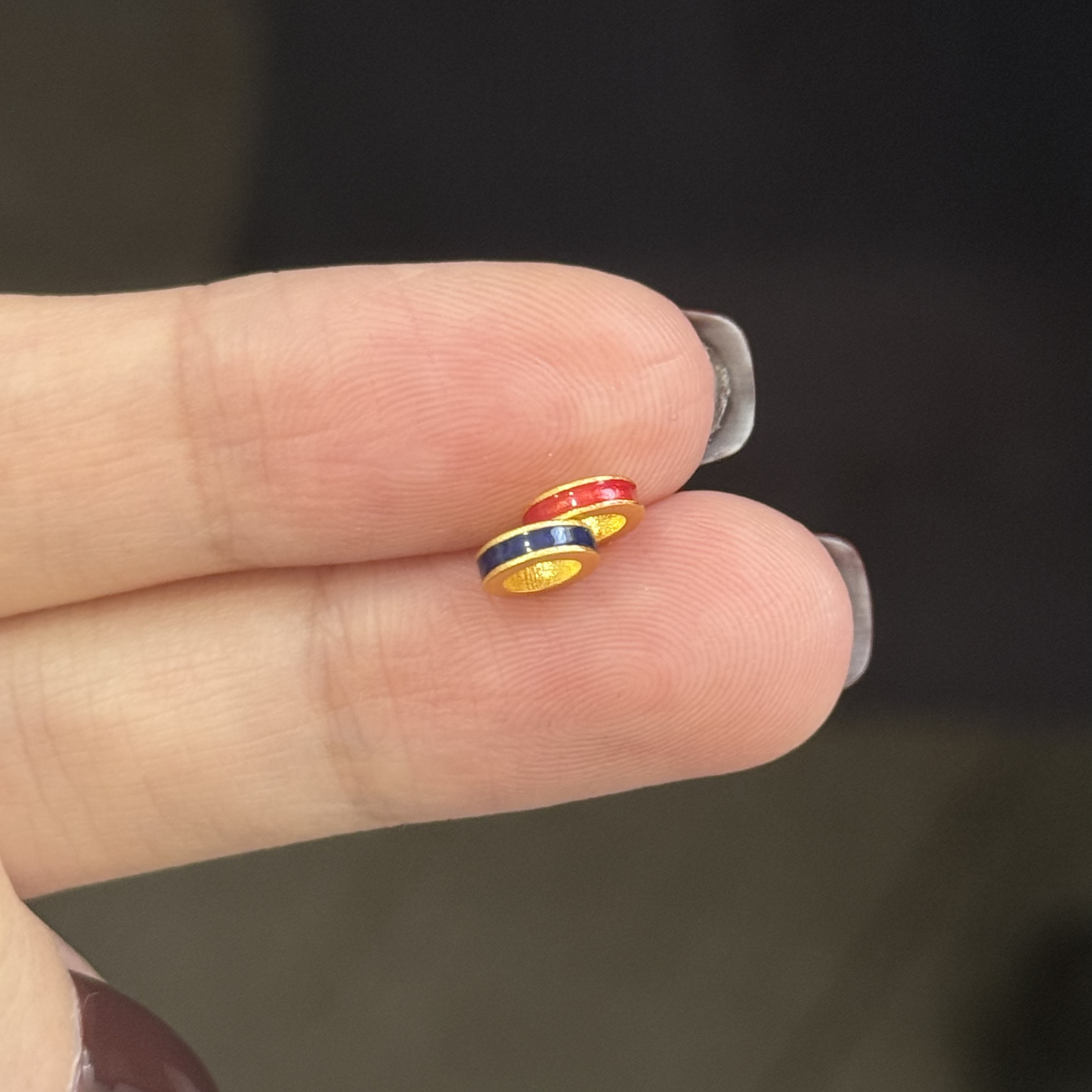 烧蓝双环隔片 足金999 总重出