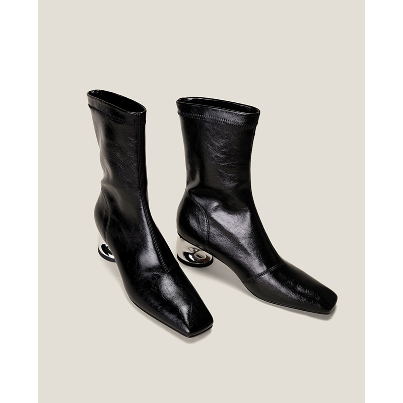  Shoemaker Queen真皮中跟瘦瘦袜子靴粗跟短靴女靴子秋冬