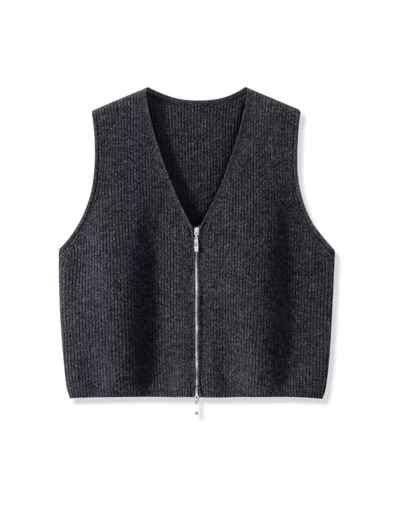 拉链开衫马甲背心女秋冬2025新款复古外搭V领坎肩