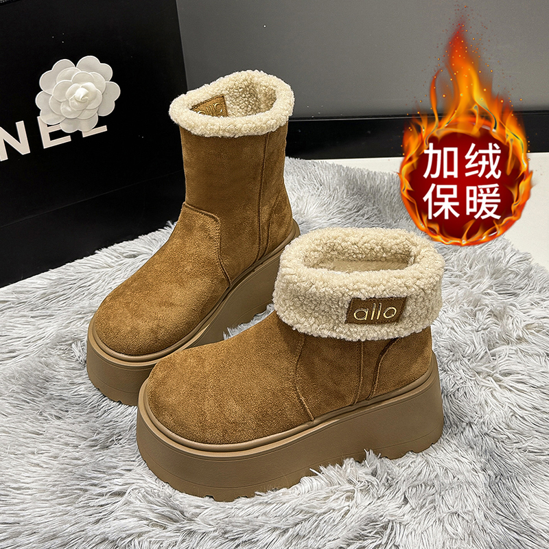 高帮雪地靴女加绒加厚7cm厚底增高2025冬新款防滑靴子保暖雪地棉