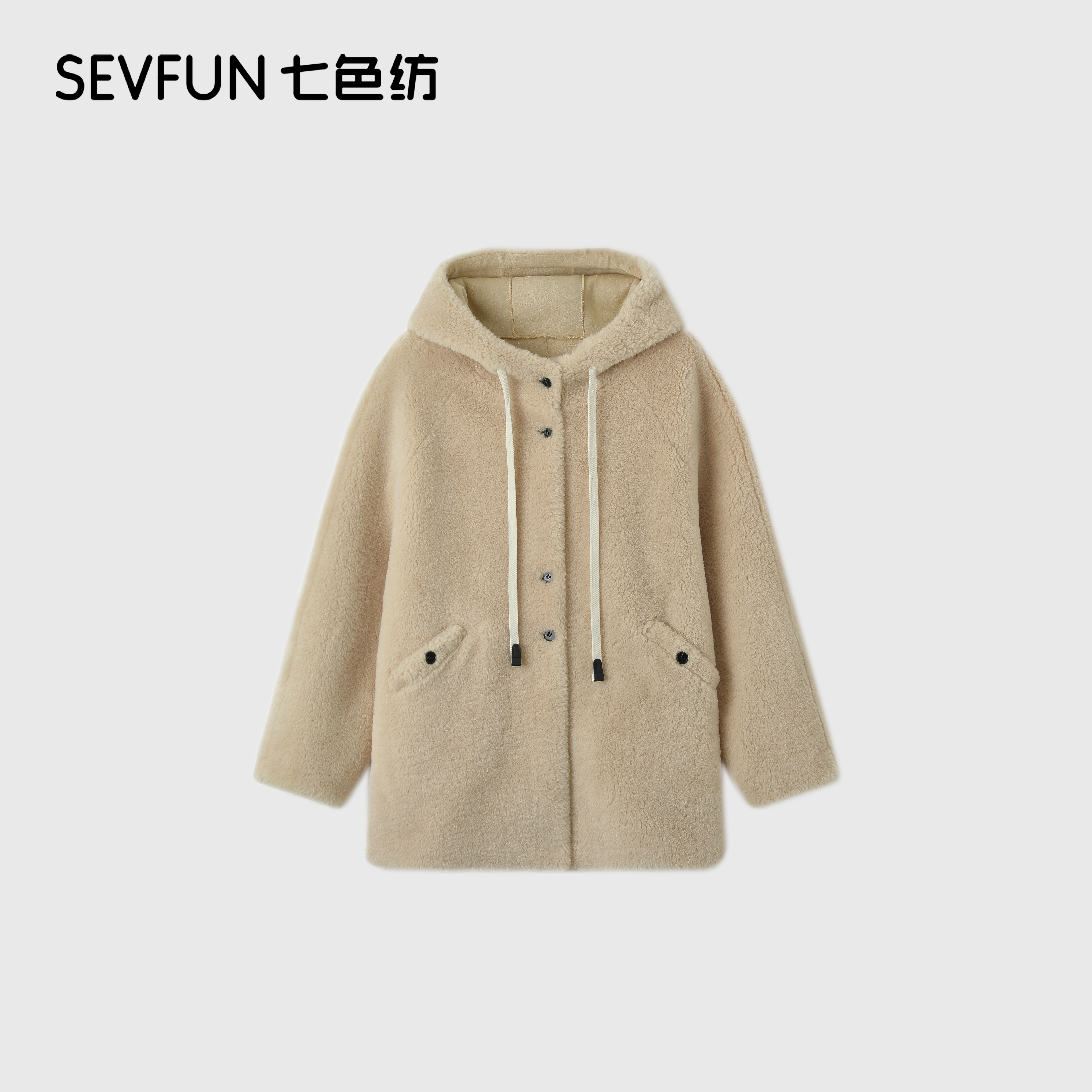 七色纺【彬彬BinBin】宽松型慵懒风短外套保暖外套舒适羔羔毛外套