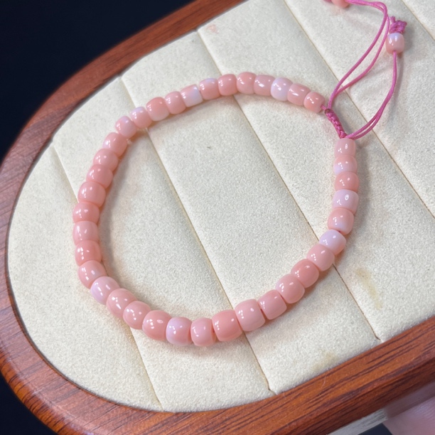 莫莫珊瑚天使之肌粉色桶珠单圈手链手串【国检证书】