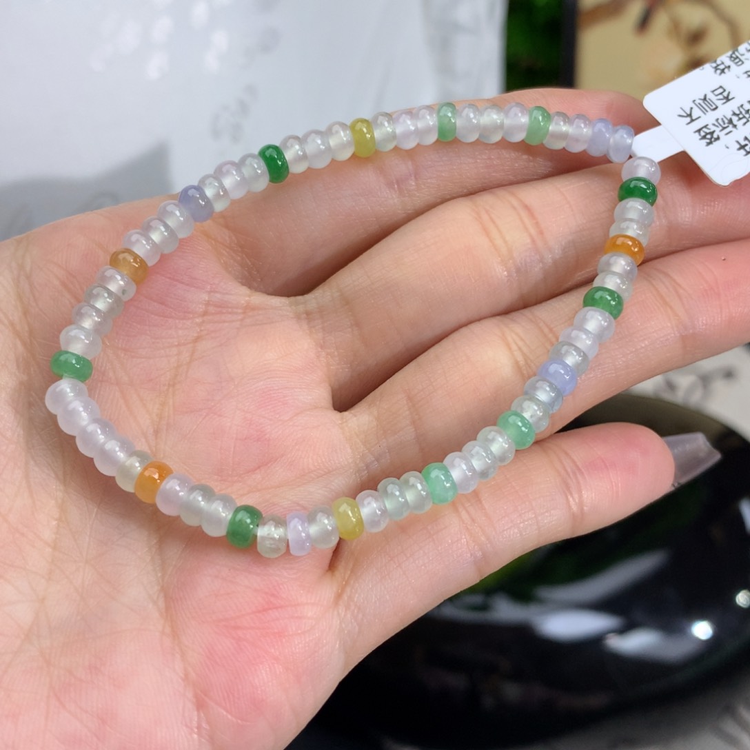 翡翠手链未镶嵌卡4.4冰多宝算盘手串