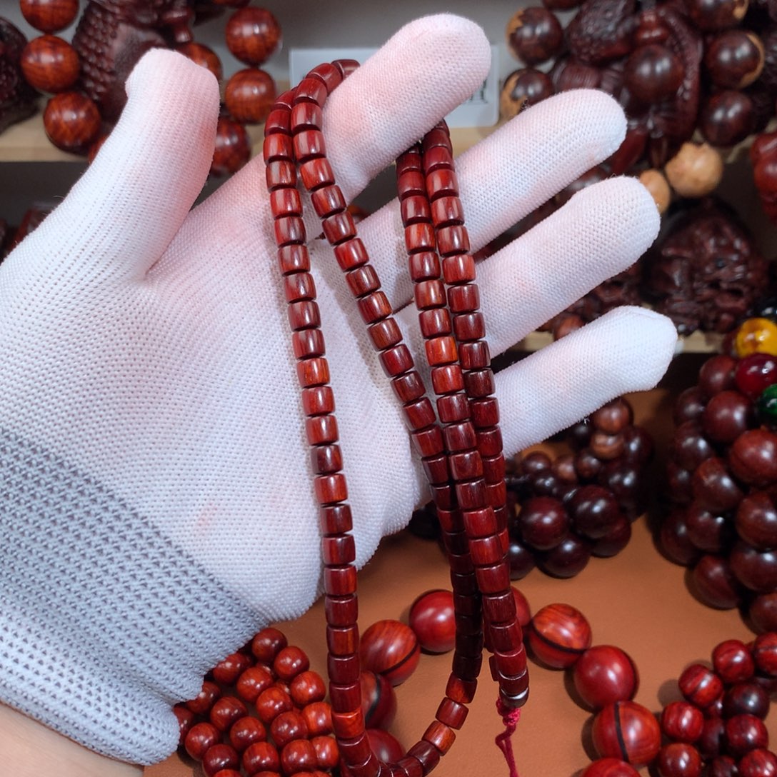 人***善染料紫檀（血檀）6x6.8藏式竹节果冻泥料-超精工