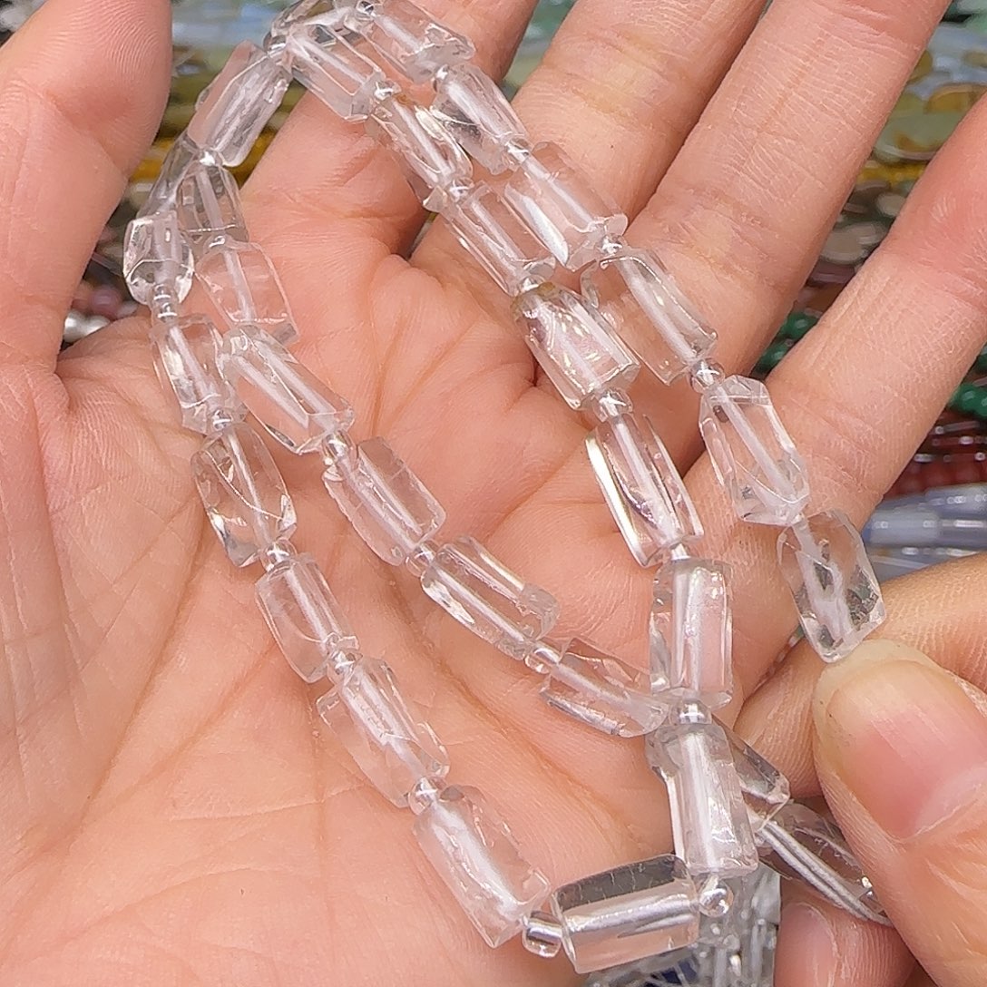 玛瑙/玉髓合金珠宝半成品白水晶原石6mm桶珠一条