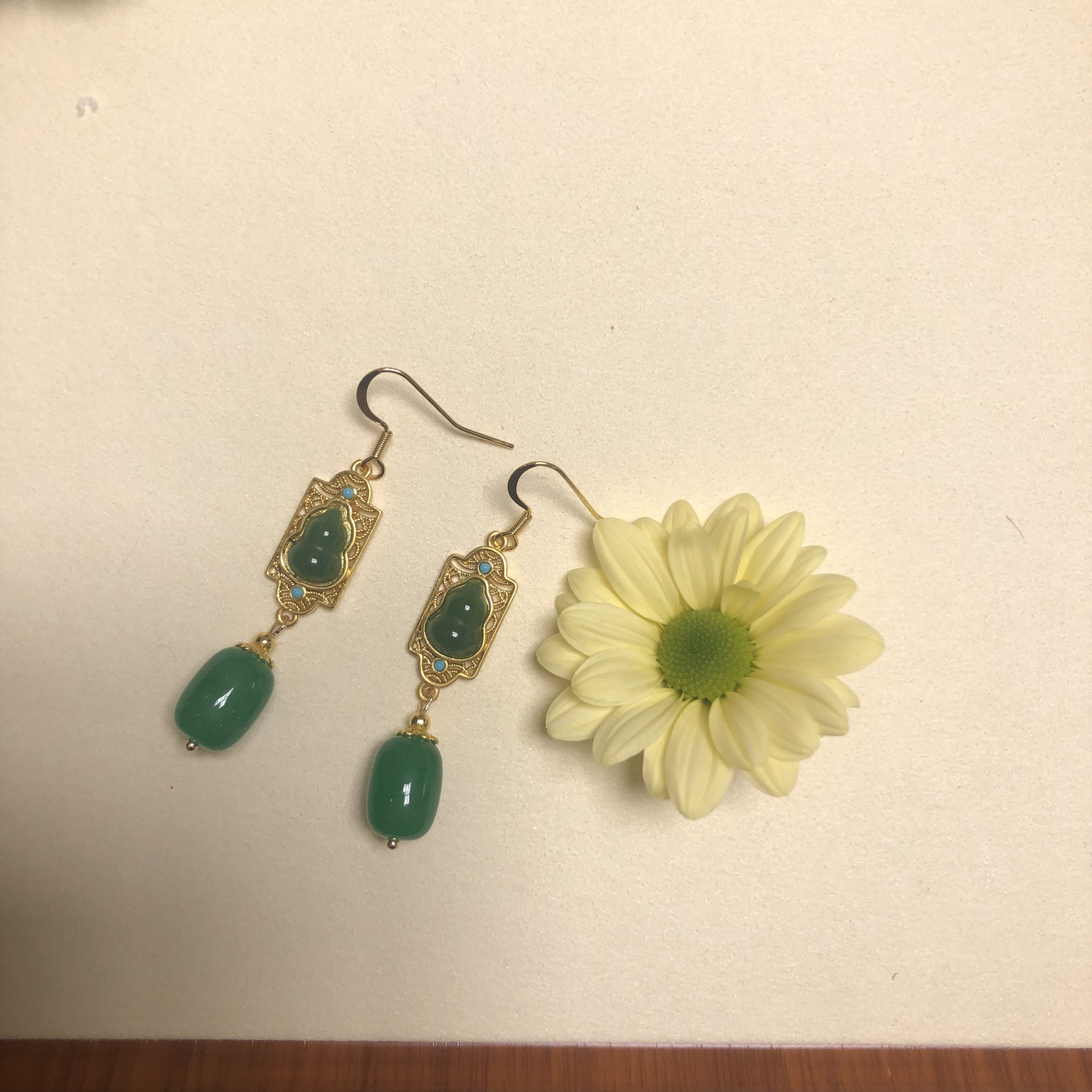 铜合金珐琅耳饰 素款原创设计古风简约手工拼色女饰品绿色耳环126