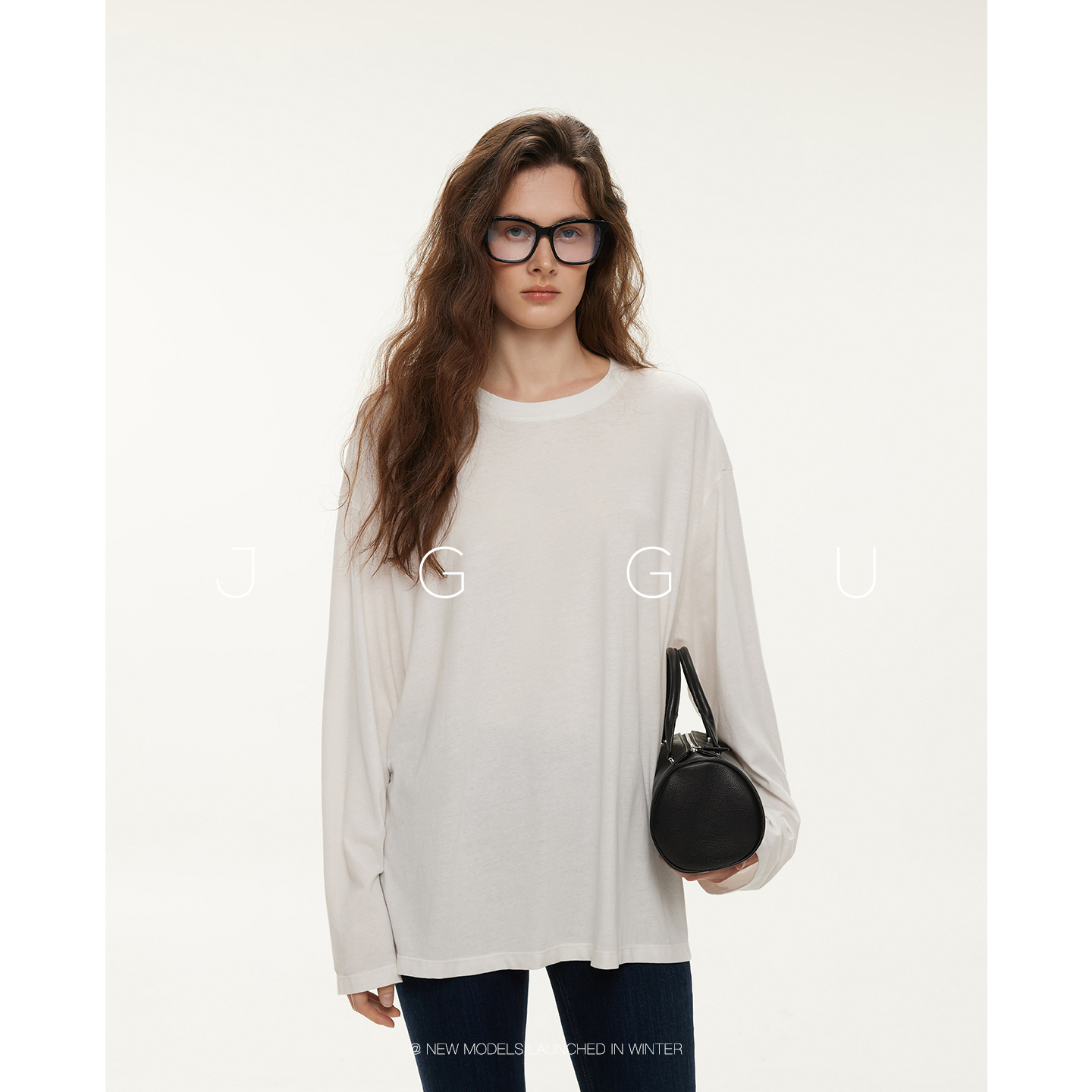 JGGU晶咕黑标【白开水】白色长袖打底衫后背飘带JG1A4TX041A