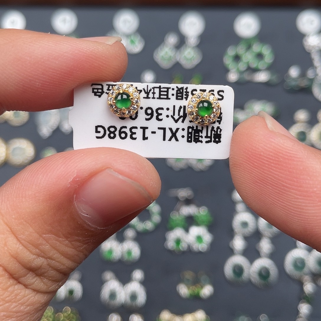 翡翠银S925镶嵌耳饰