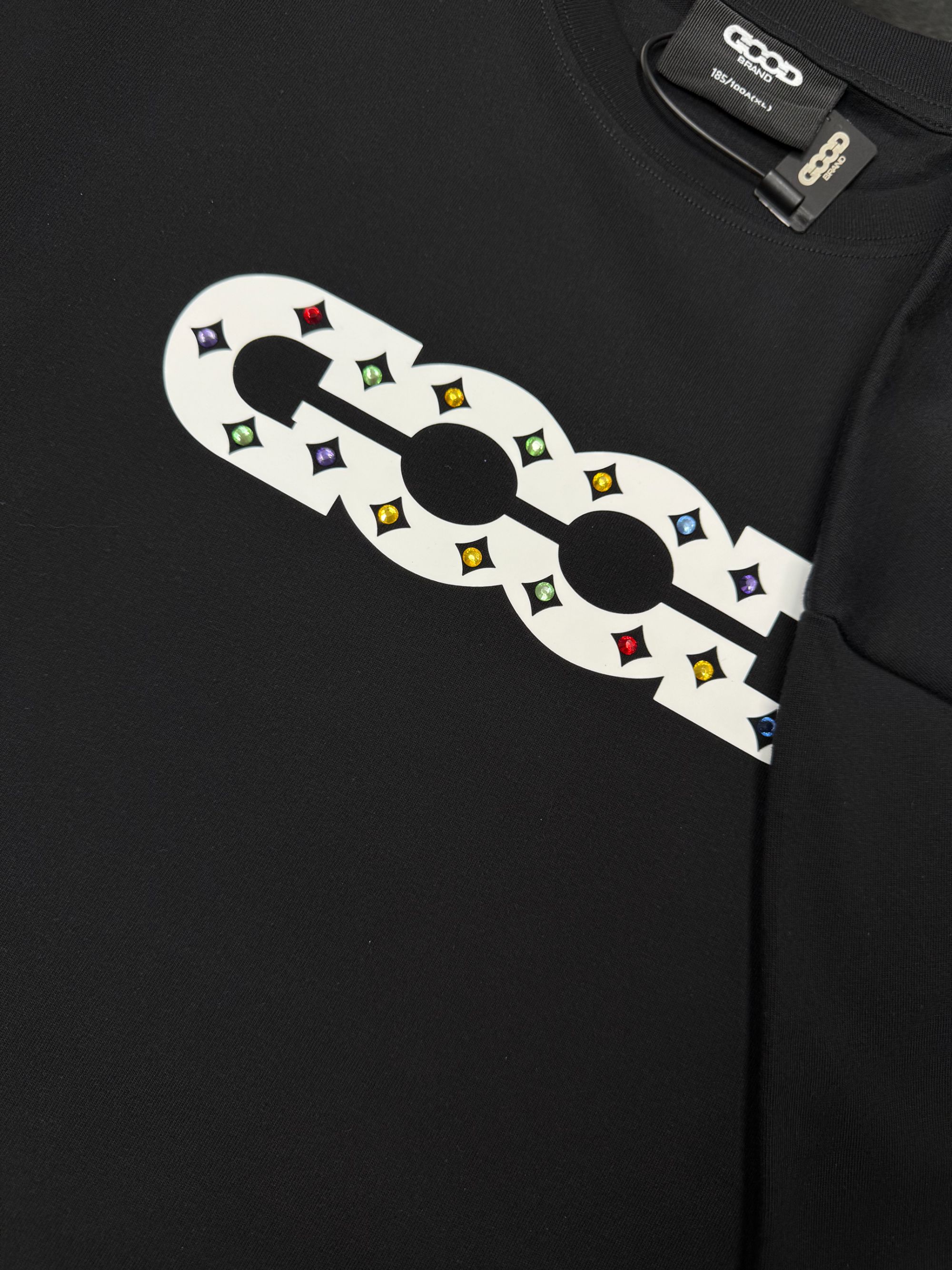 [朱志鑫同款]彩钻LOGO镂空3D立体夏季情侣装GOOD短袖T恤 男女同款