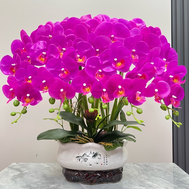 雄峰花艺新款仿真花胶片保湿蝴蝶兰客厅假花田园风中号绿植装饰花