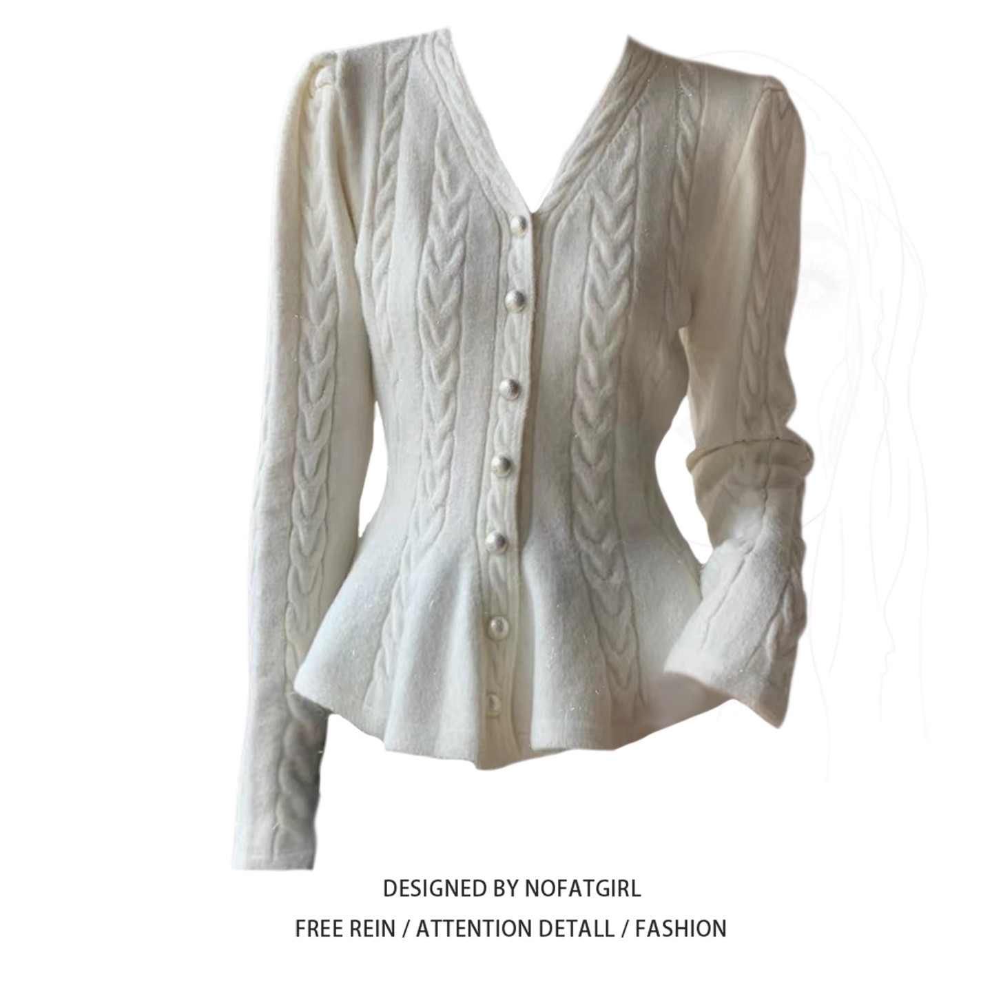 大码胖MM轻熟简约风V领麻花针织衫女秋冬新款纽扣设计感毛衣上衣