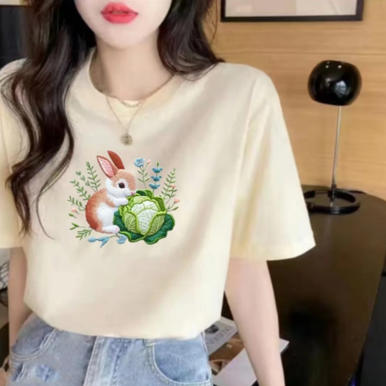 T恤短袖圆领新疆棉夏季半袖时尚宽松休闲针织白色重工春夏