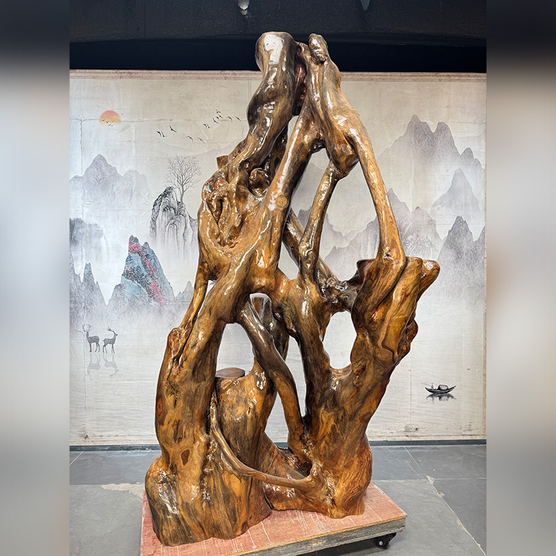 根雕花架香樟木树根天然实木花架子原木客厅整体根艺造景摆件底座