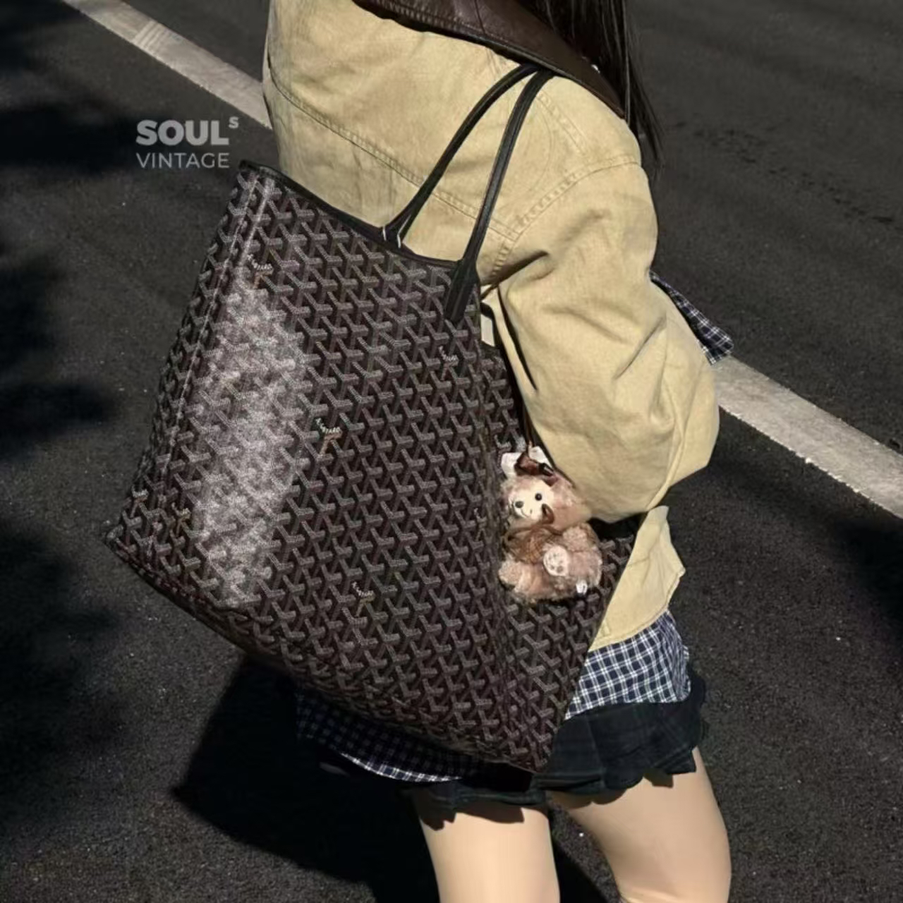 95新 Gaoy/戈雅 戈雅 黑老花 托特大号包/601395394