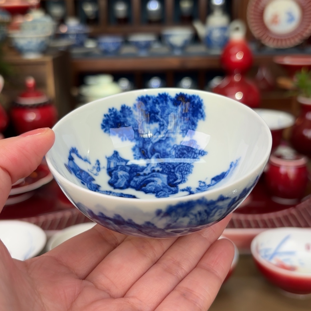 闻轩坊柴窑，山水鸡心杯【主播自画】