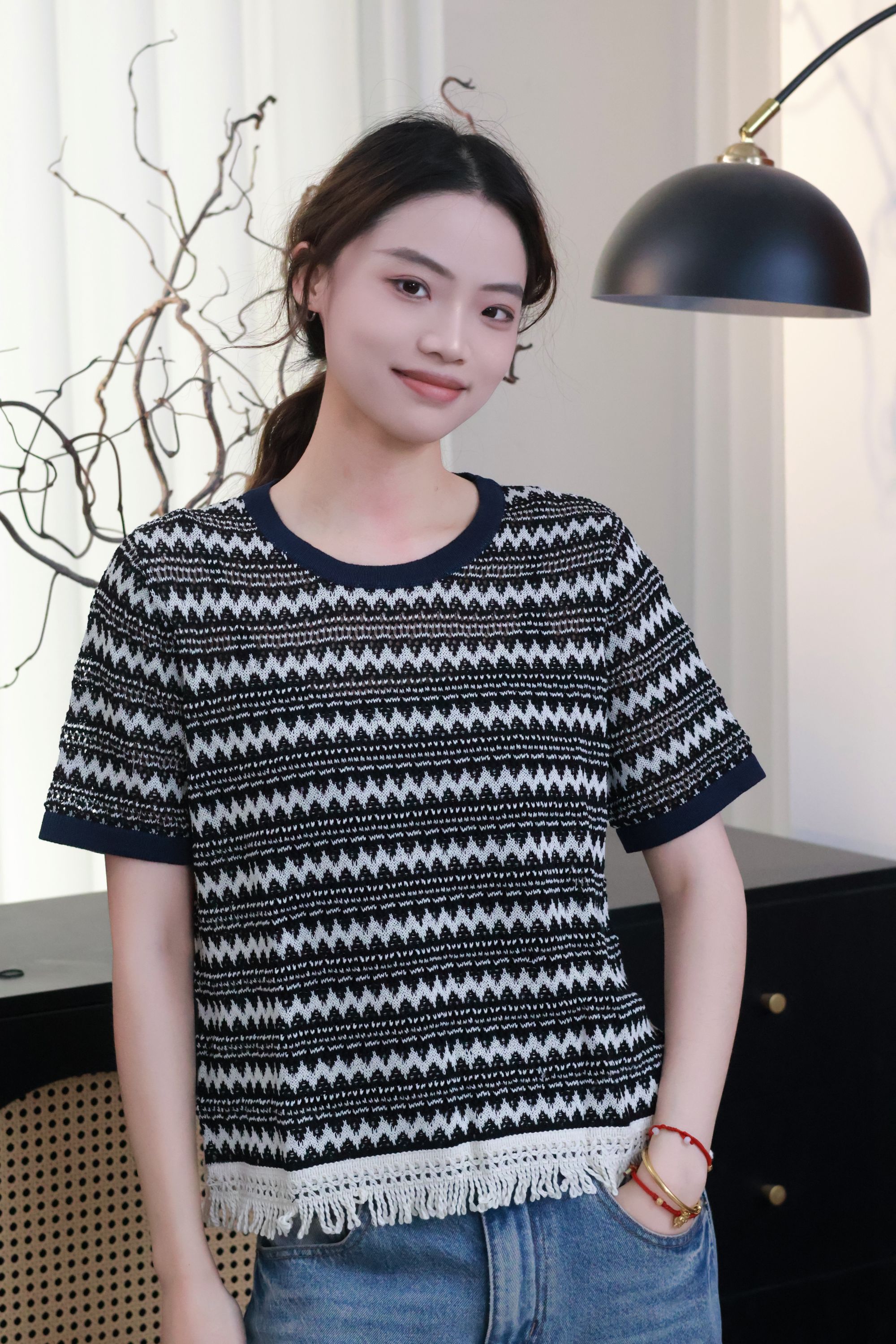 YIANYAN【飞飞】女士休闲条纹款圆领上衣