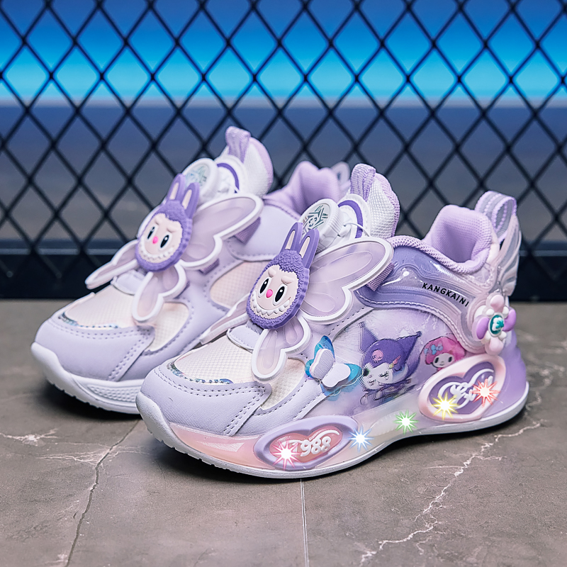 春秋季新款女童时尚网面透气发光亮灯鞋儿童2025校园百搭休闲鞋