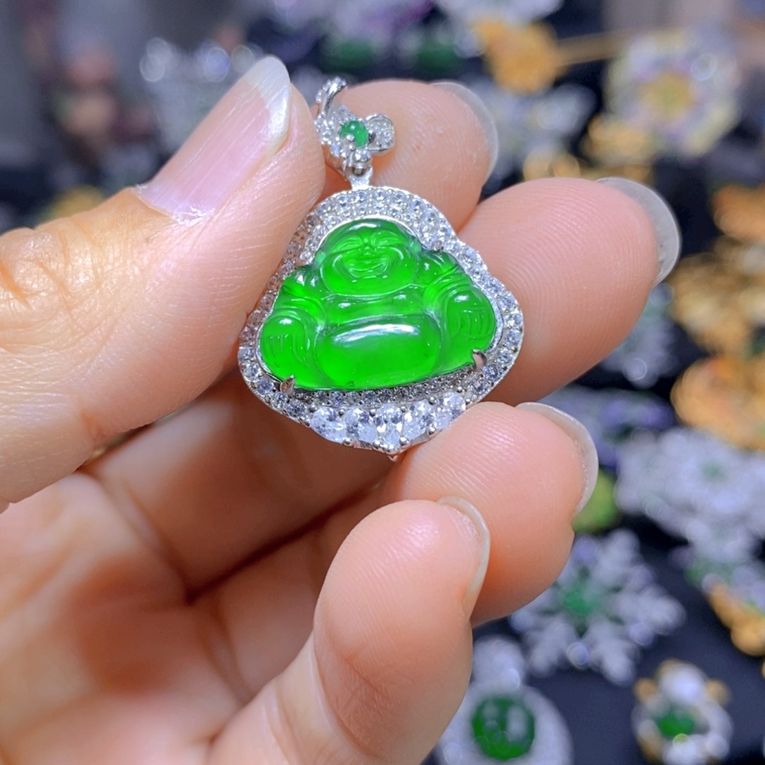 翡翠耳钉银S925镶嵌天然翡翠