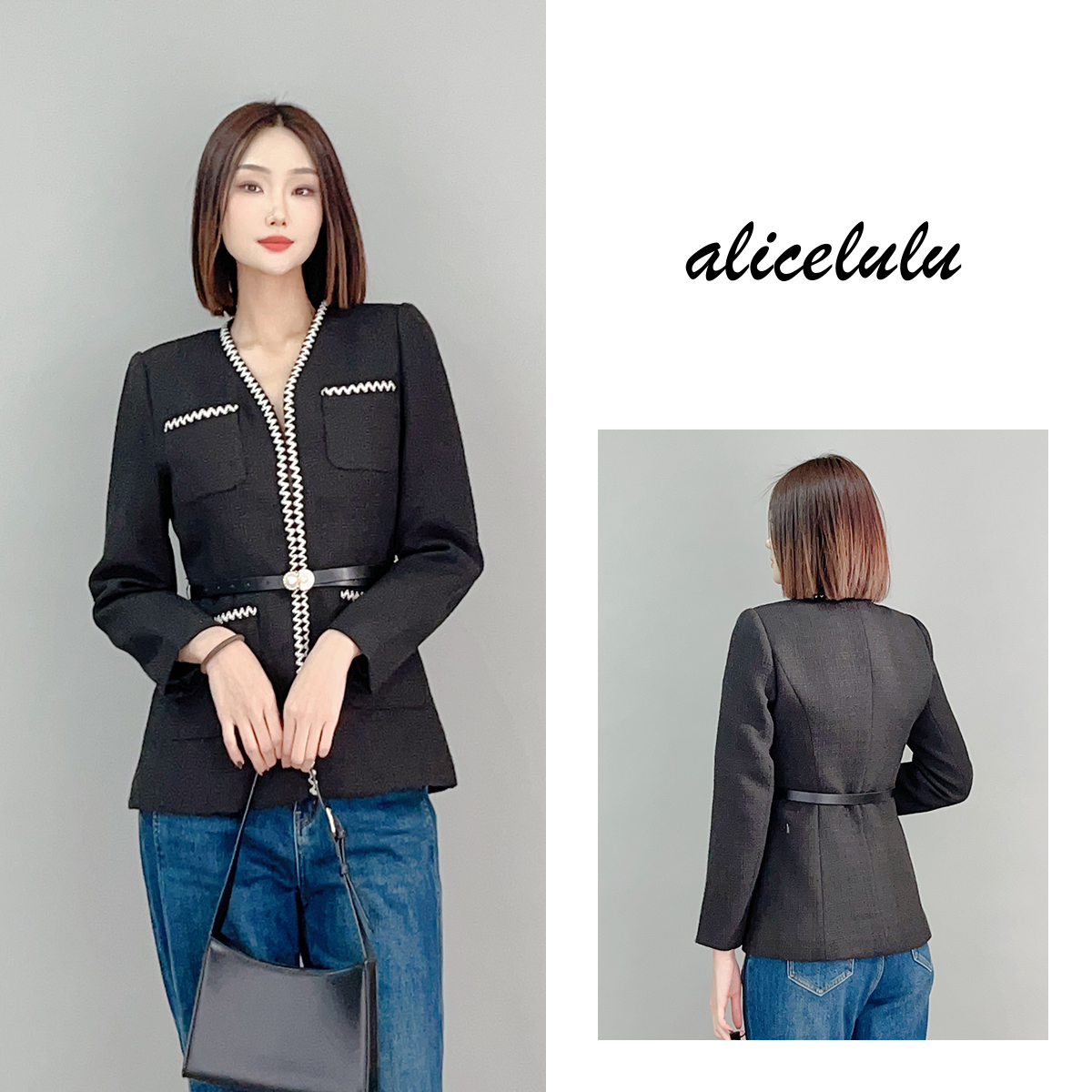 2alicelulu “黑白钢琴”短外套 优雅拼色 时髦腔调 S2139828A