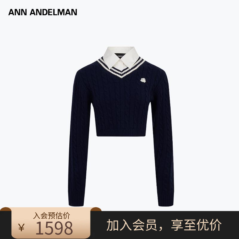 ANN ANDELMAN 2025年秋季新款毛针织宽松假两件长袖短毛衣