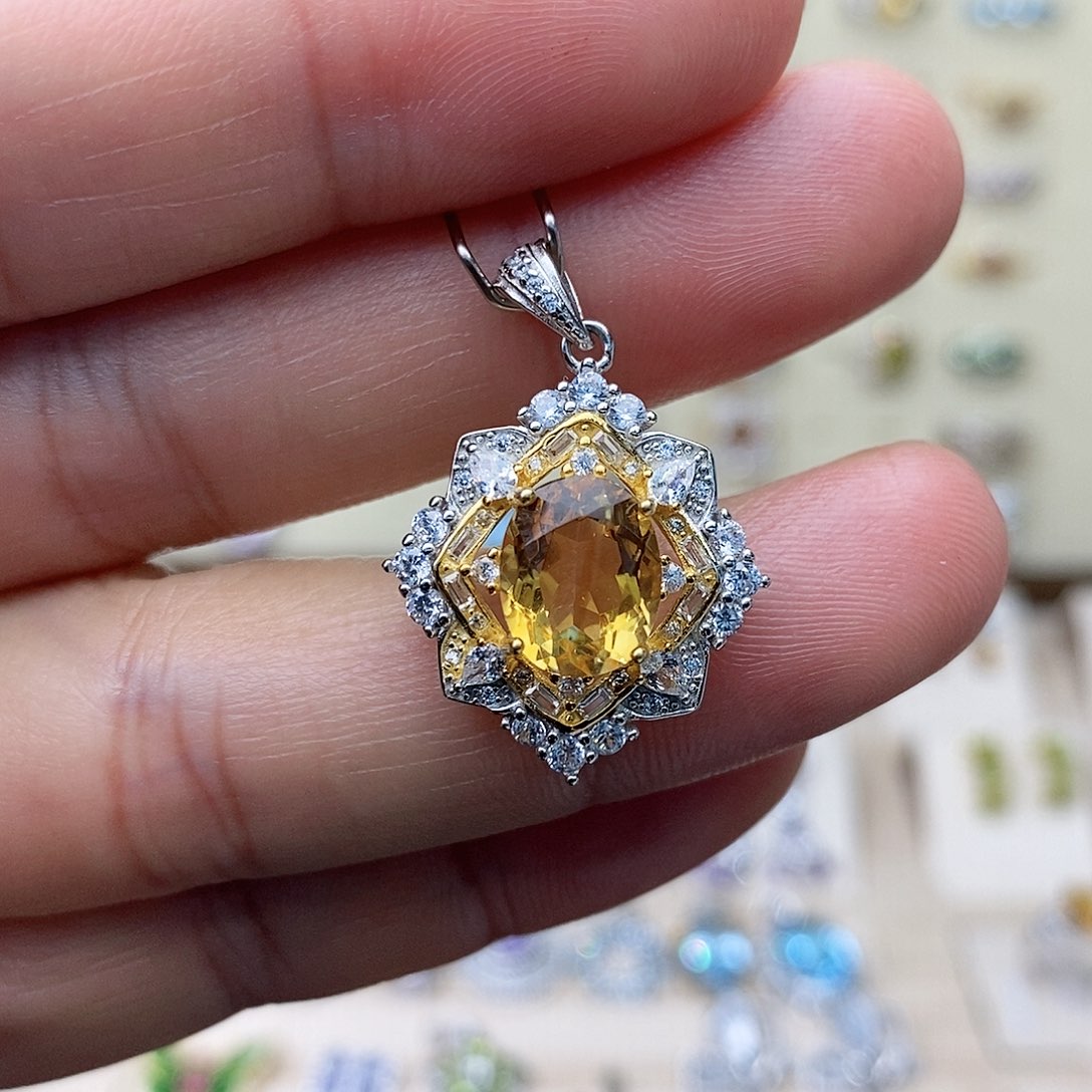 黄晶吊坠(不含链)银S925镶嵌需要证书备注