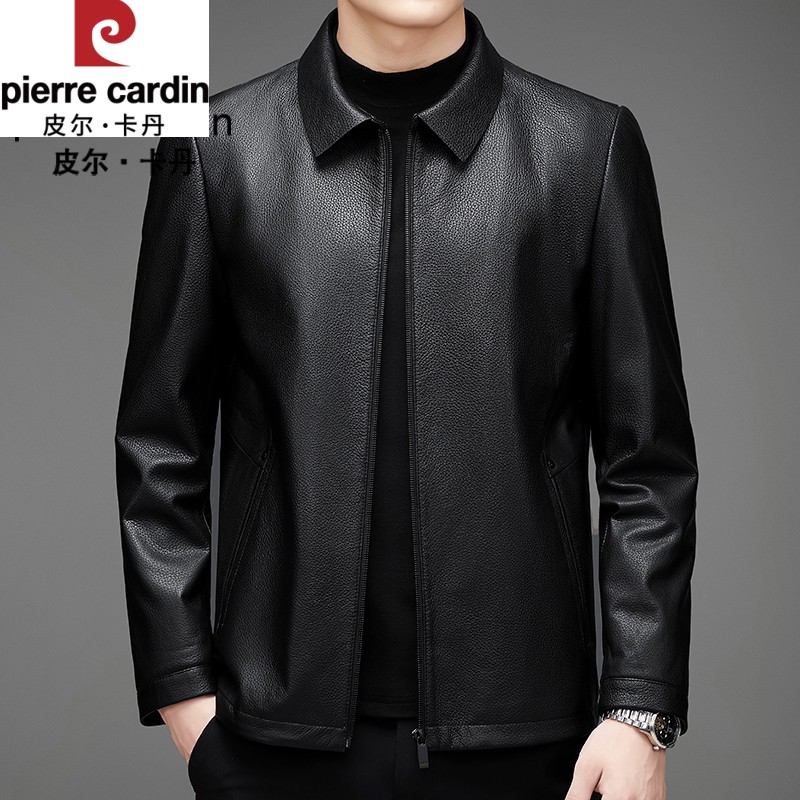 皮尔卡丹新款头层鹿皮真皮皮衣男士皮夹克翻领商务高档软皮外套