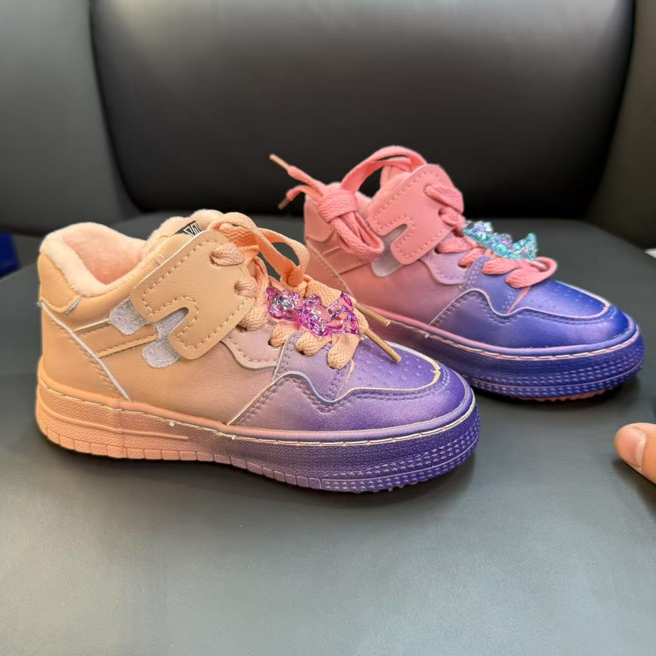 【980】2024年冬季新款鞋儿童二棉皮面高帮板鞋冬款洋气休闲鞋