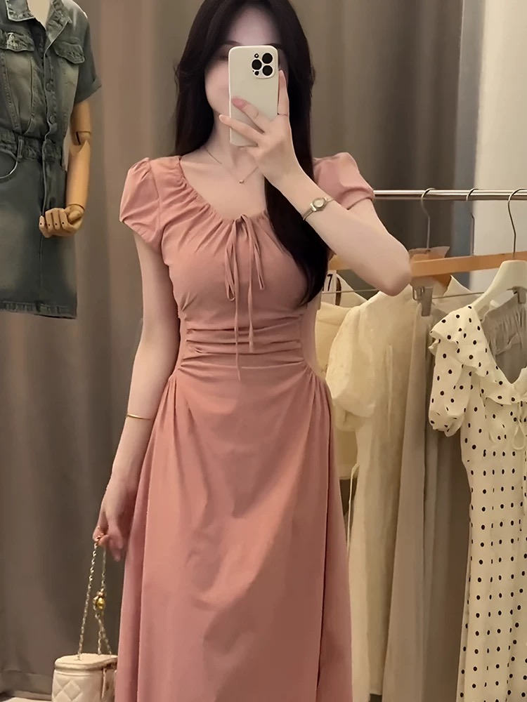 【A451-A500】2025新款气质收腰长裙茶歇法式赫本风碎花连衣裙夏季