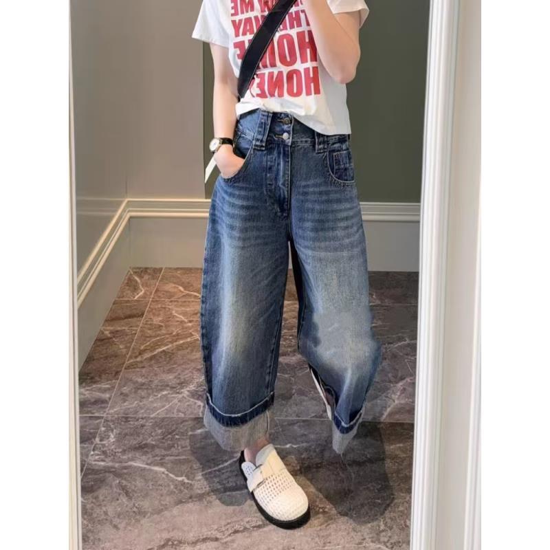 KK 87138 小个子八分挽边直筒阔腿裤女2025夏季新款爆款