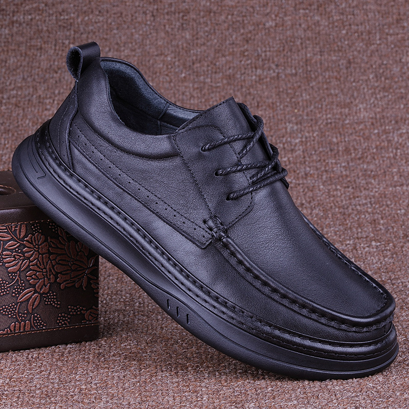 潮牌皮鞋男真皮春季头层牛皮商务休闲皮鞋透气实心软底防滑爸爸鞋
