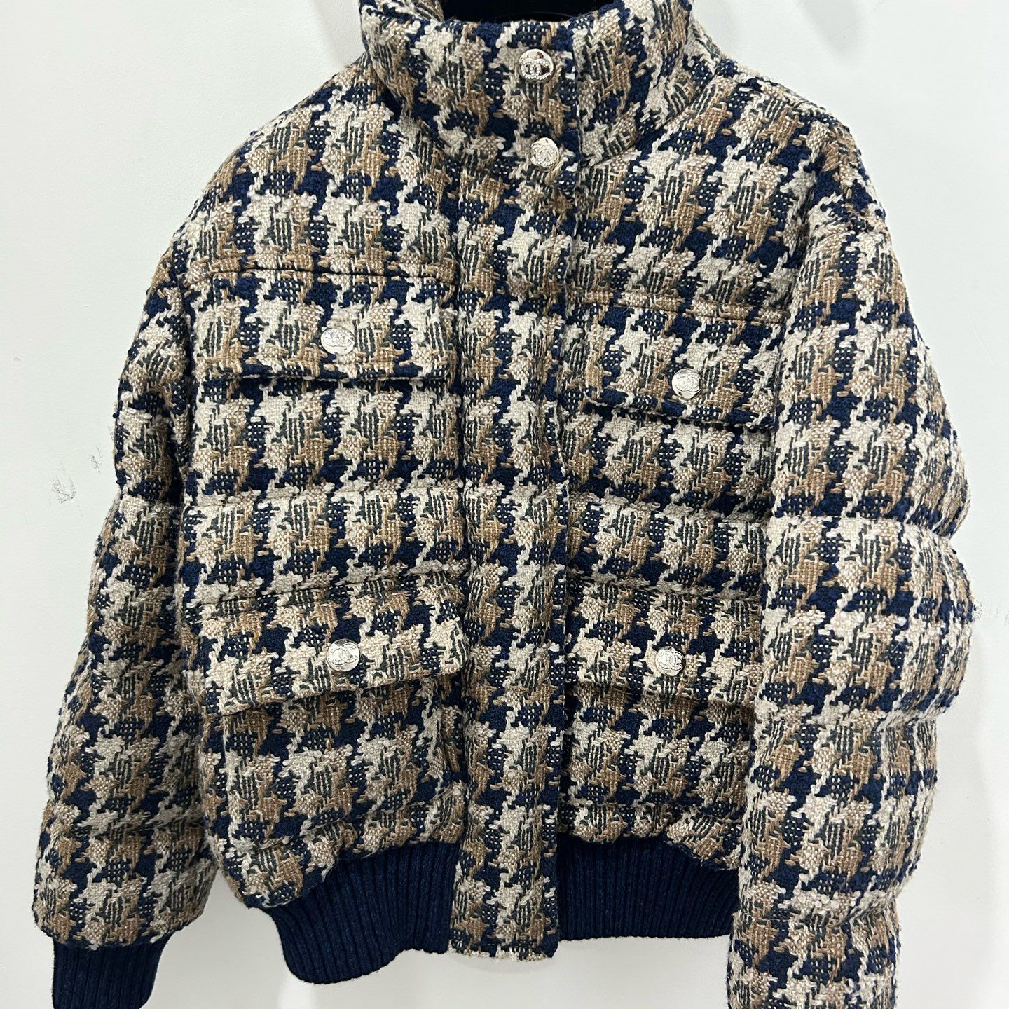 99新 Chanel/香奈儿 24N蓝色粗花呢滑雪系列棉服外套36码