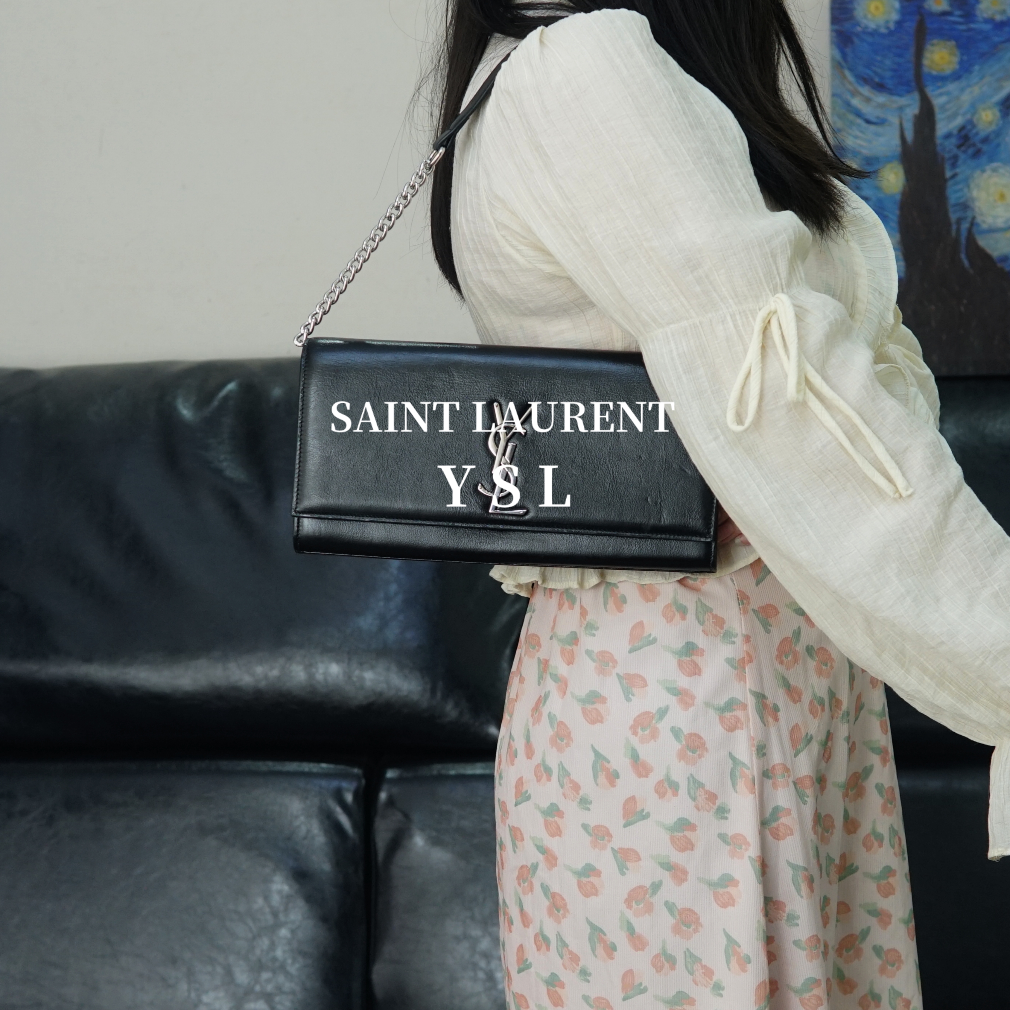 95新 YSL/圣罗兰 黑银单肩包/EE05113606/3606