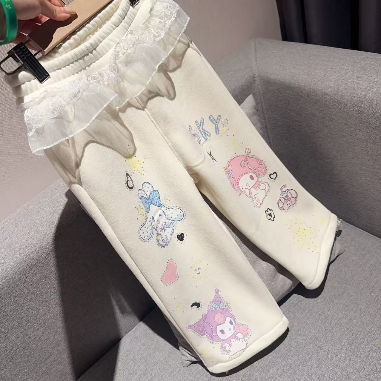 裙边美乐蒂烫钻两穿裤2025秋款棉儿童重工烫钻两穿裤子