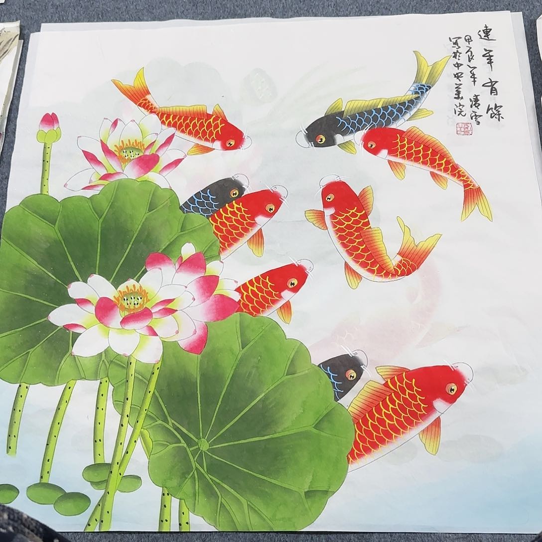 国画尺寸70X70手绘作品 