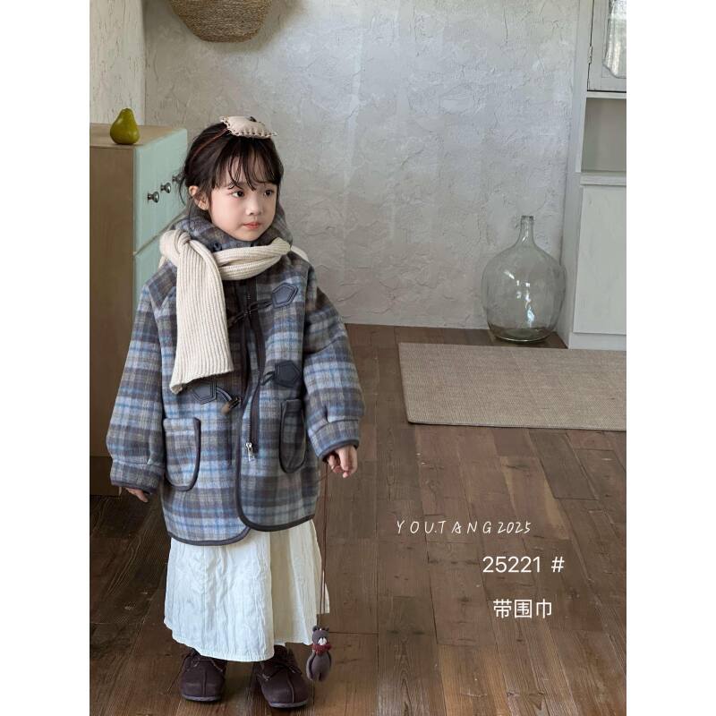 儿童亲子中性款中长款格子加厚毛呢秋冬韩版风衣保暖上衣外套