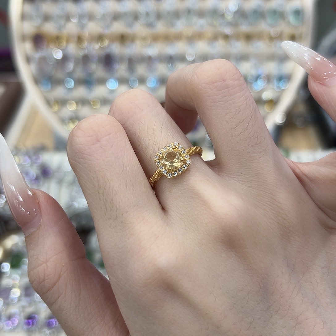 黄晶戒指银S925镶嵌