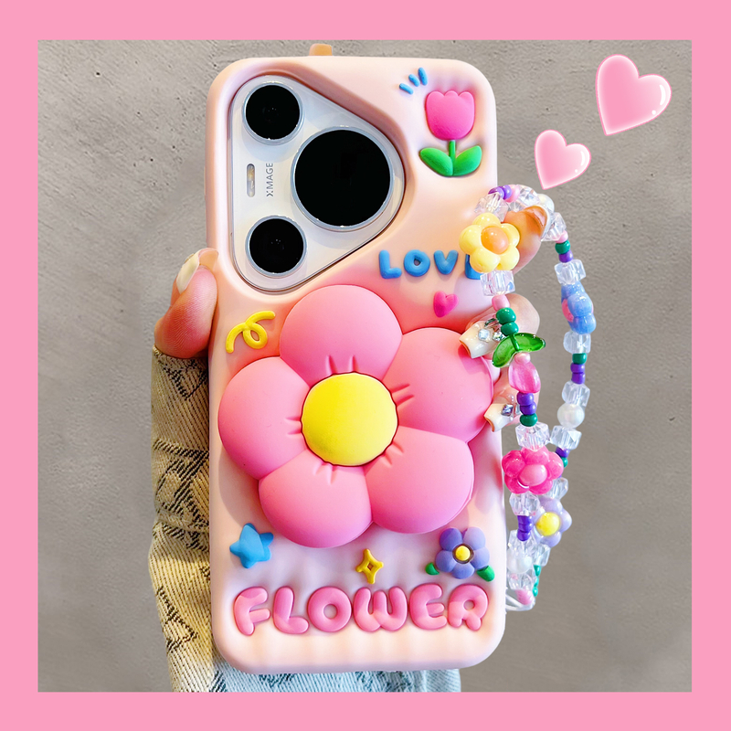 适用华为pura70pro+手机壳mate70/60pro粉色立体花朵支架p60pro