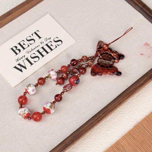 LZ3598-1红色蝴蝶红色小花蛋糕琉璃手机链