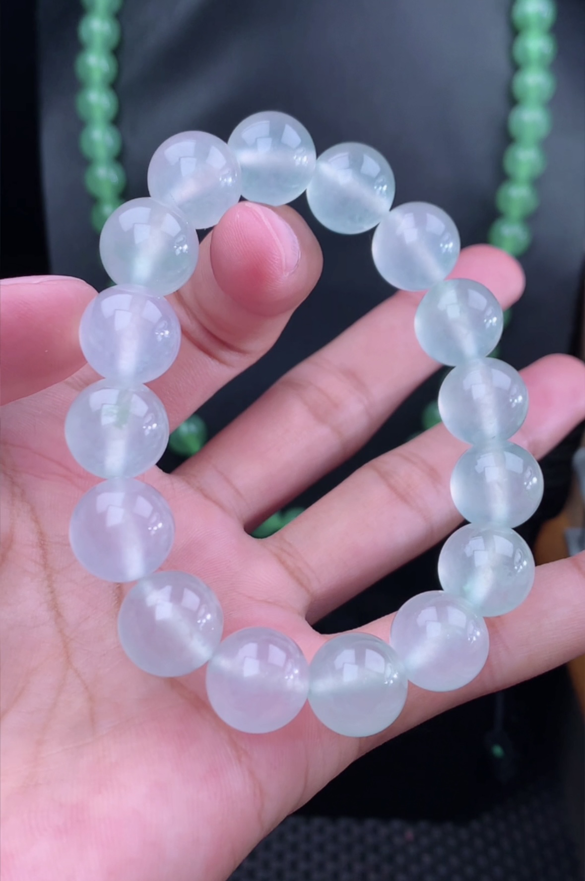 收藏传承级别玻璃种缅甸翡翠A货白钢起杠光手串支持送货上门
