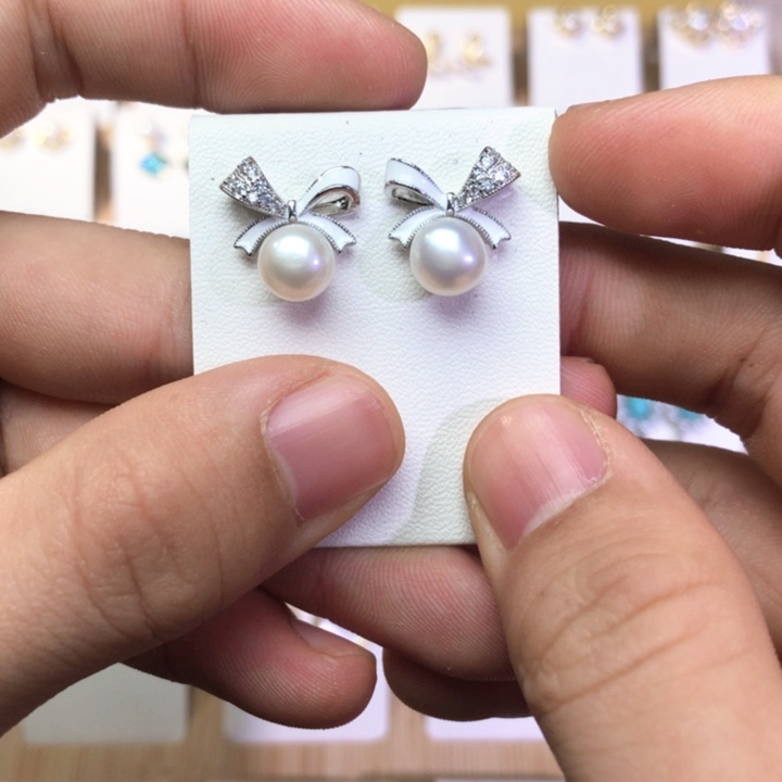 淡水珍珠耳饰银S925镶嵌